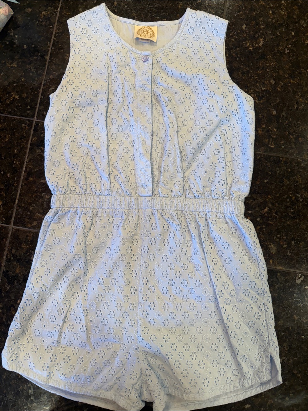 The Beaufort Bonnet Company Light Blue Eyelet Romper